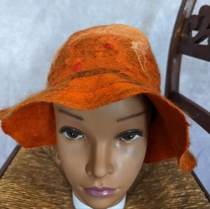 Hand felted burnt orange wool hat